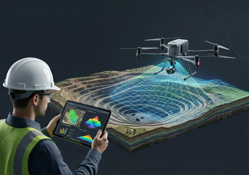Levantamiento topográfico aéreo con dron sobre mina a cielo abierto